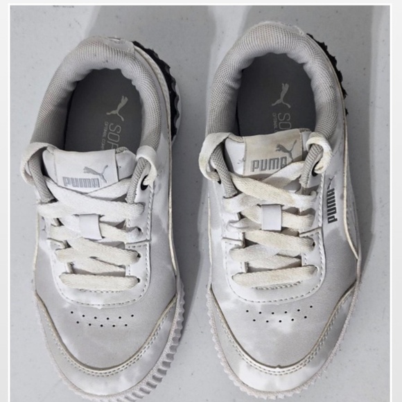 Puma Shoes Kids Size 12.5 White Leather Black Carina Lift Graphic Platform Youth - Picture 8 of 14